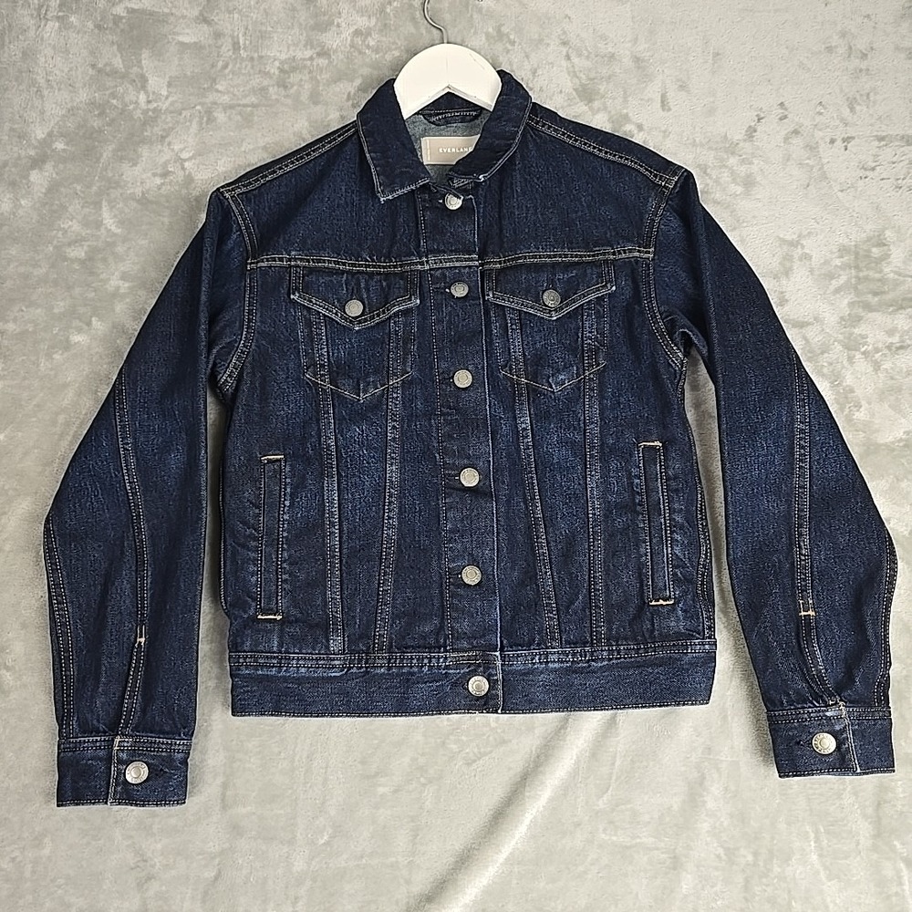 Everlane Womens Denim Jean Trucker Jacket XXS Blue Casual Dark Wash‎ Preppy